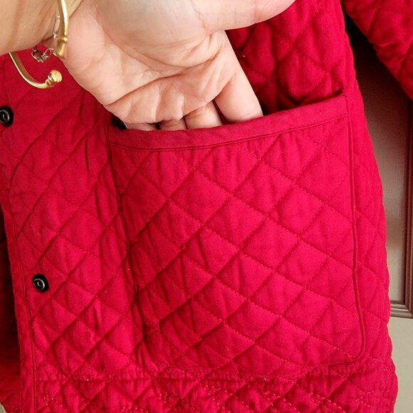 Denim & Co Reversible Quilted Jacket With Floral Print & Solid Red Design Button - Picture 7 of 16